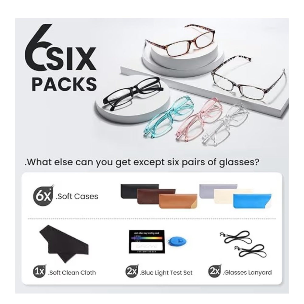 🆕 6 Stylish Eyeglasses Set with 6 Leather Case reading glasses blue ray blocker - Picture 4 of 12